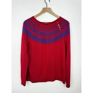 Talbots Wool Blend Sweater Pullover Fair Isle Nordic Red Crew Neck Large